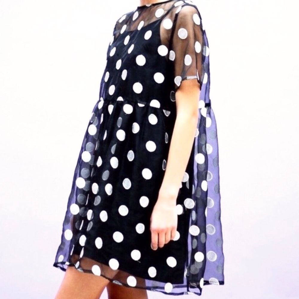 The White Pepper Sheer Black White Polka Dot Dress